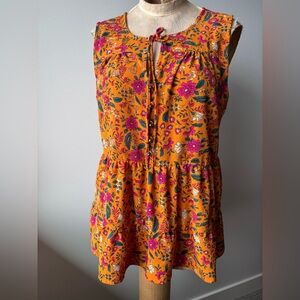 Floral Orange Sleeveless Top
